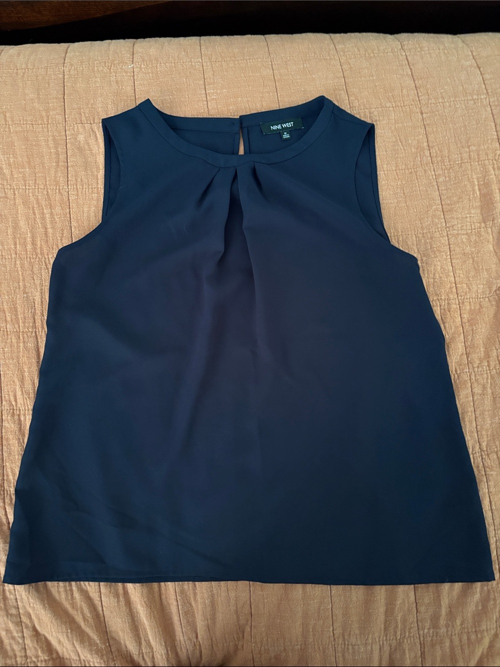 Nine West Dark Navy Sleeveless Pleated Front Camisole